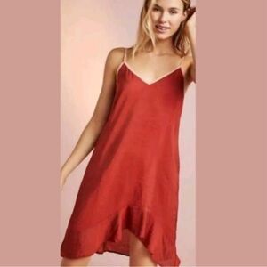 Anthropologie LACAUSA Night Out Spaghetti Strap Asymmetrical Sheer Dress Size XS